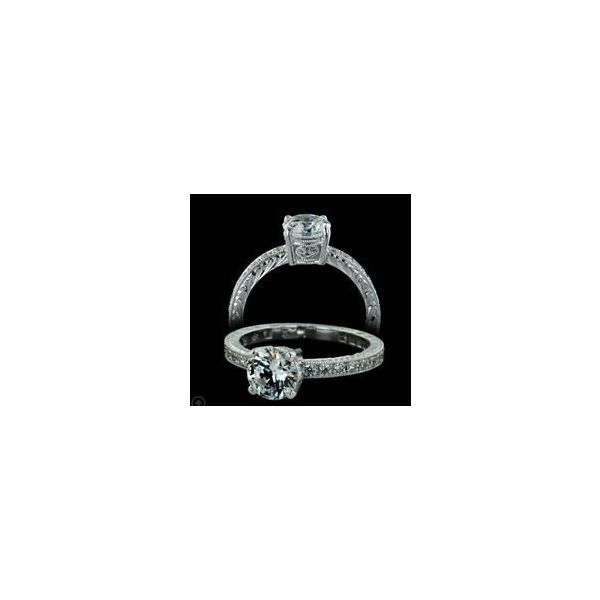 Platinum Engraved Engagement Ring with Cubic Zirconia and Diamonds- Size 6.5 Image 2 Bluestone Jewelry Tahoe City, CA