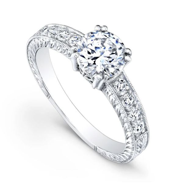 Platinum Engraved Engagement Ring with Cubic Zirconia and Diamonds- Size 6.5 Bluestone Jewelry Tahoe City, CA