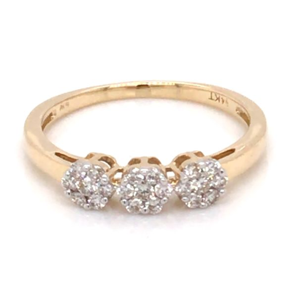 14K Yellow Gold Ring w/ 3 Diamond Clusters Bluestone Jewelry Tahoe City, CA
