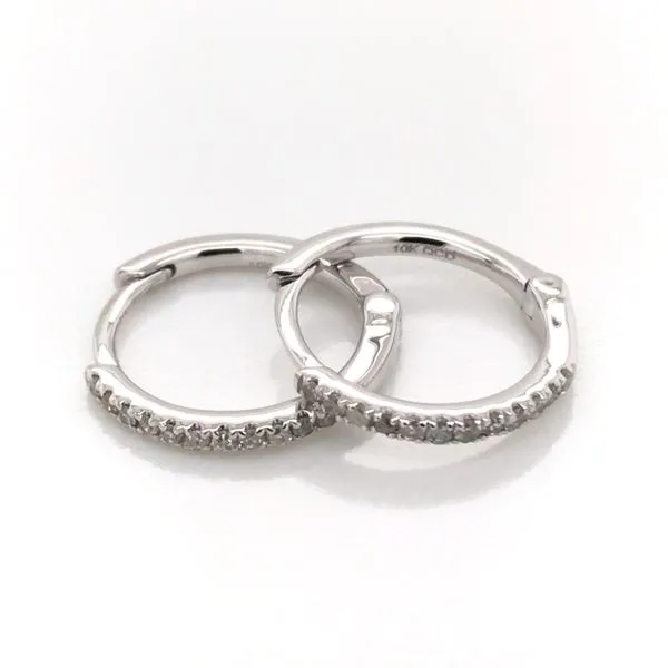 14K White Gold Huggie Earrings with Diamonds Image 2 Bluestone Jewelry Tahoe City, CA