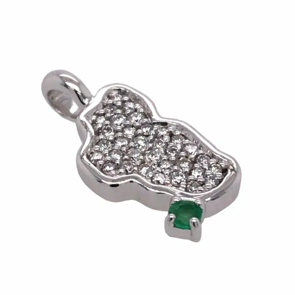 Small 14KT White Gold Lake Tahoe Pendant with Diamonds and Emerald Image 2 Bluestone Jewelry Tahoe City, CA