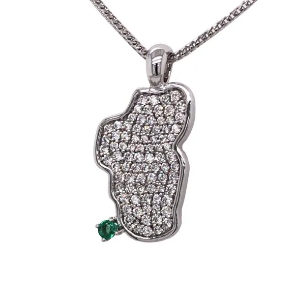 14KT White Gold Medium Lake Tahoe Pendant with Diamonds and Emerald Image 3 Bluestone Jewelry Tahoe City, CA