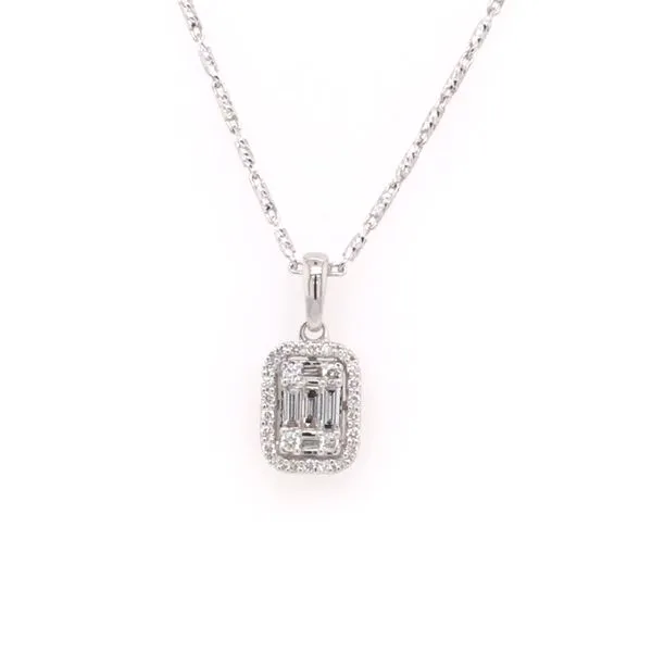 14K White Gold Pendant with Baguette Cut & Round Diamonds Image 2 Bluestone Jewelry Tahoe City, CA