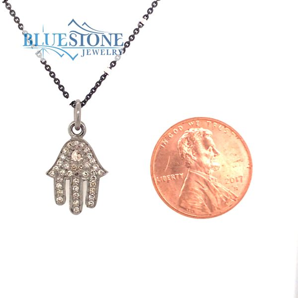 Hamsa Hand Silver Pendant with Diamonds and chain 16'' Image 2 Bluestone Jewelry Tahoe City, CA