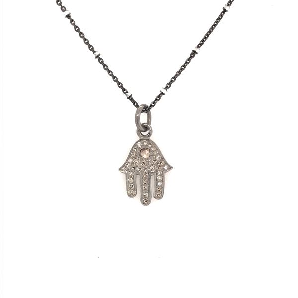 Hamsa Hand Silver Pendant with Diamonds and chain 16'' Bluestone Jewelry Tahoe City, CA