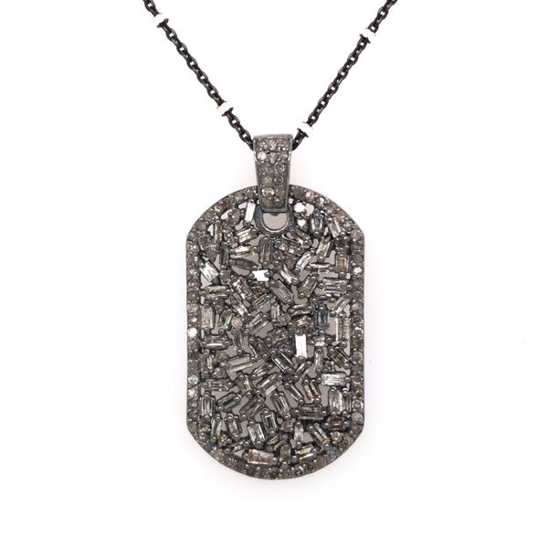 Sterling Silver Diamond Dog Tag Pendant with Chain- 24 Inches Image 2 Bluestone Jewelry Tahoe City, CA