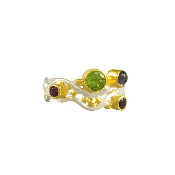 Silver and 22 Karat Yellow Gold Ring with Peridot, Rhodolite Garnet, Iolite and African Amethyst Bluestone Jewelry Tahoe City, CA