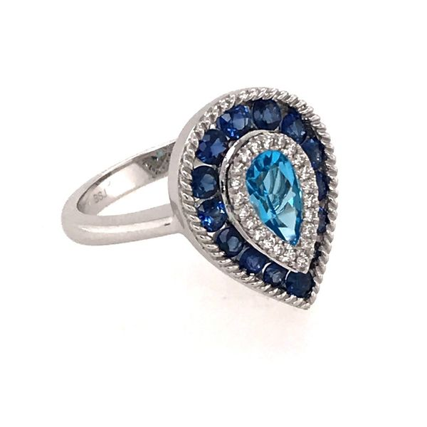 14 Karat White Gold Ring with Swiss Blue Topaz, Sapphires and Diamonds Image 2 Bluestone Jewelry Tahoe City, CA