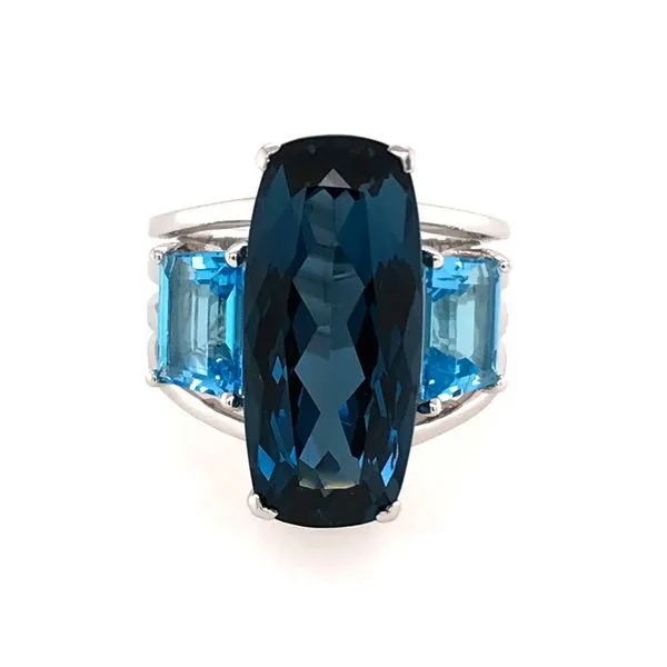 14 Karat White Gold Ring with a London Blue Topaz and Swiss Blue Topazs Bluestone Jewelry Tahoe City, CA