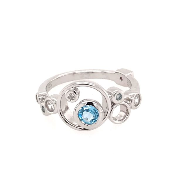 Sterling Silver with Rhodium Plating Ring with Topaz, CZs and Ruby Bluestone Jewelry Tahoe City, CA