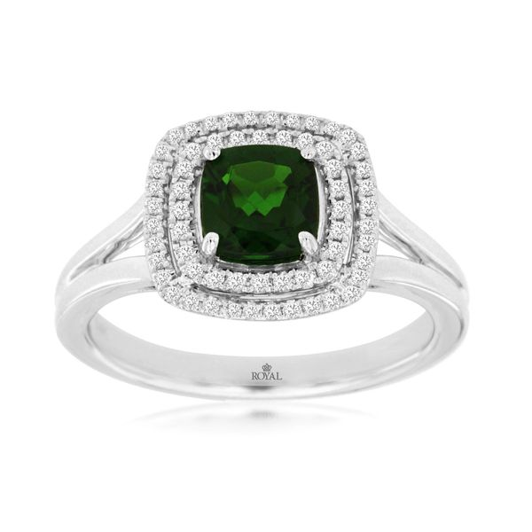 14 Karat White Gold Ring with One 1.00ct Green Chrome Diopside and Diamonds Bluestone Jewelry Tahoe City, CA