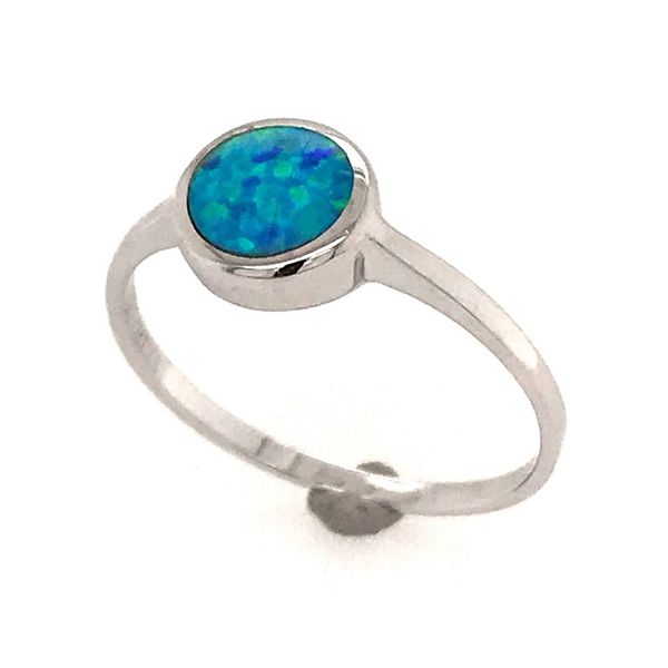 Sterling Silver Ring with a round Lab-Grown Opal Bluestone Jewelry Tahoe City, CA