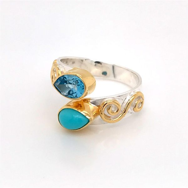 Silver & 22 Karat Yellow Gold Vermeil Ring with Turquoise and Topaz Image 2 Bluestone Jewelry Tahoe City, CA