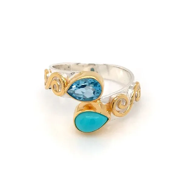 Silver & 22 Karat Yellow Gold Vermeil Ring with Turquoise and Topaz Bluestone Jewelry Tahoe City, CA