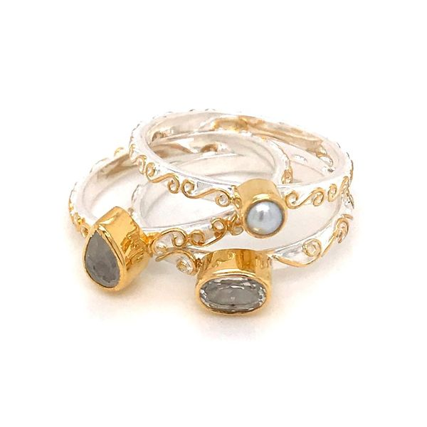 Silver/18Kyg Verrmeil Ring Set with Pearl, White Topaz and Moonstone Bluestone Jewelry Tahoe City, CA