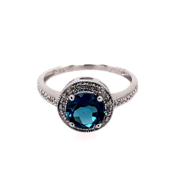14 Karat White Gold Ring with London Blue Topaz and Diamonds Image 2 Bluestone Jewelry Tahoe City, CA