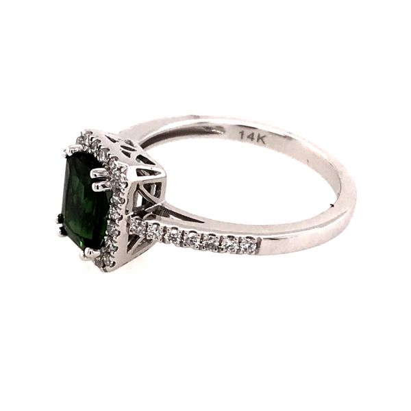 14 Karat White Gold Ring with Green Tourmaline and Diamonds Image 2 Bluestone Jewelry Tahoe City, CA