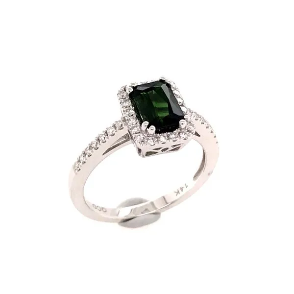 14 Karat White Gold Ring with Green Tourmaline and Diamonds Bluestone Jewelry Tahoe City, CA