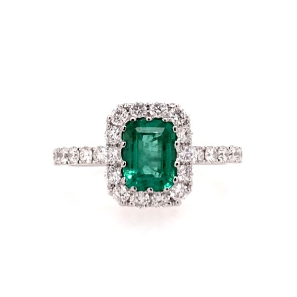 14 Karat White Gold Ring with Emerald and Diamonds Image 2 Bluestone Jewelry Tahoe City, CA