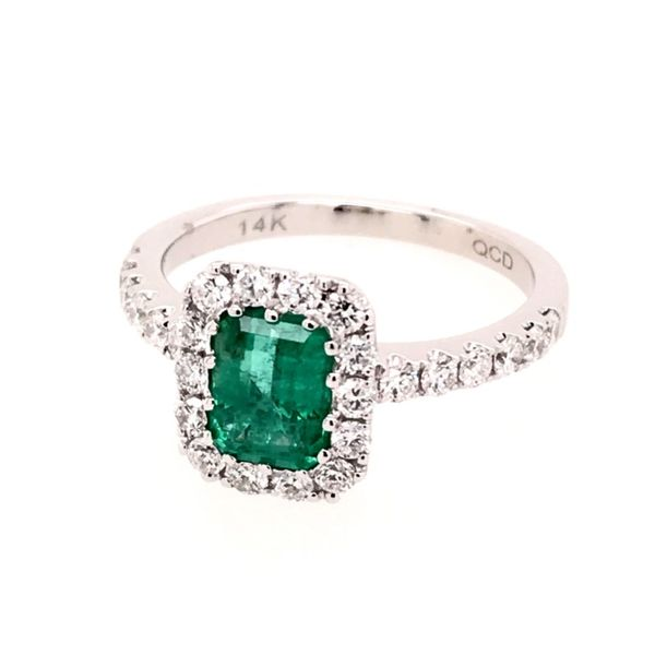 14 Karat White Gold Ring with Emerald and Diamonds Image 3 Bluestone Jewelry Tahoe City, CA