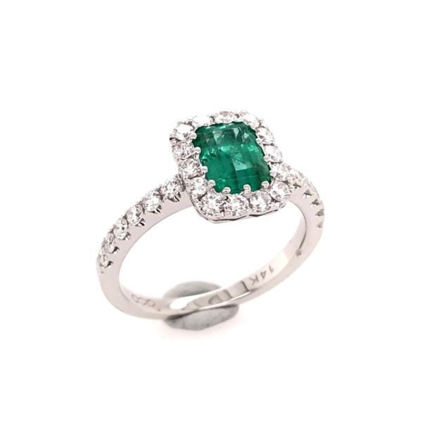 14 Karat White Gold Ring with Emerald and Diamonds Bluestone Jewelry Tahoe City, CA
