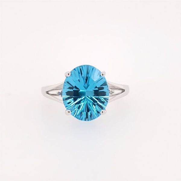 14 Karat White Gold Ring with Blue Topaz and Diamonds Image 2 Bluestone Jewelry Tahoe City, CA