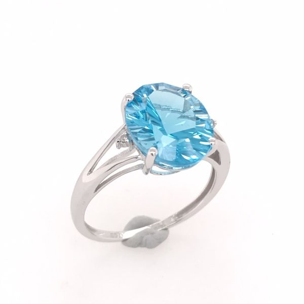 14 Karat White Gold Ring with Blue Topaz and Diamonds Bluestone Jewelry Tahoe City, CA