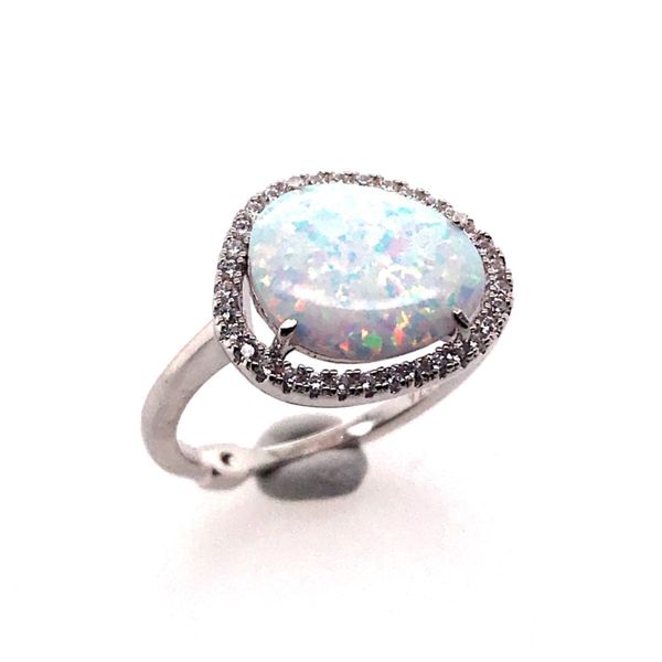 Silver Lab Created Fire & Snow Opal Ring- Size 6 Image 2 Bluestone Jewelry Tahoe City, CA