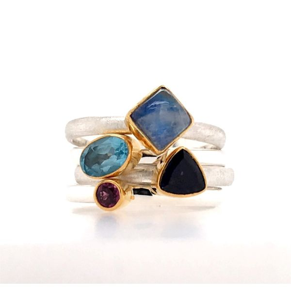 Silver with 22kt YG Ring a Rhodolite Garnet, Rainbow Blue Moonstone, Iolite & Topaz Bluestone Jewelry Tahoe City, CA