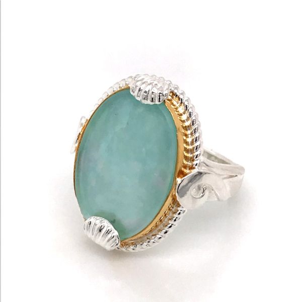 Silver and 22 Karat Yellow Gold Vermeil Ring with Mother of Pearl, Amazonite and Quartz- Ring size 9 Image 2 Bluestone Jewelry Tahoe City, CA