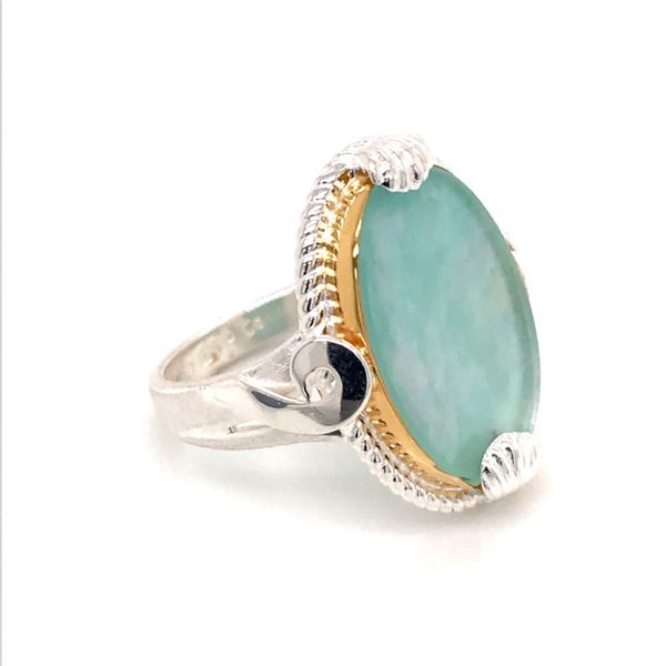 Silver and 22 Karat Yellow Gold Vermeil Ring with Mother of Pearl, Amazonite and Quartz- Ring size 9 Image 3 Bluestone Jewelry Tahoe City, CA