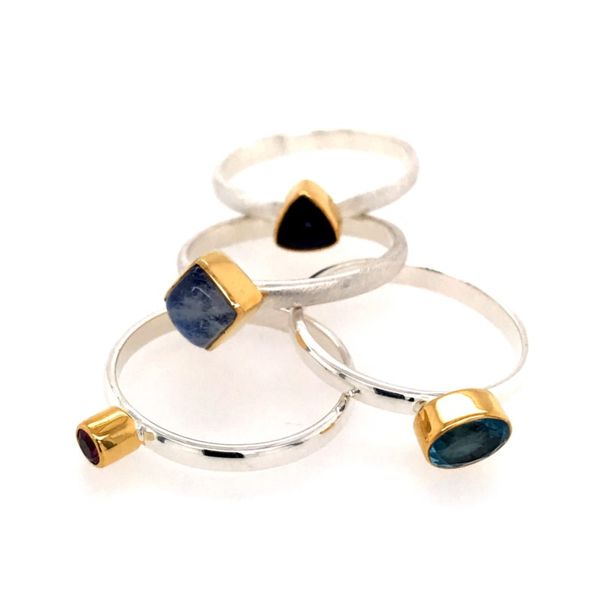 Silver with 22kt YG Ring a Rhodolite Garnet, Rainbow Blue Moonstone, Iolite & Topaz Image 2 Bluestone Jewelry Tahoe City, CA