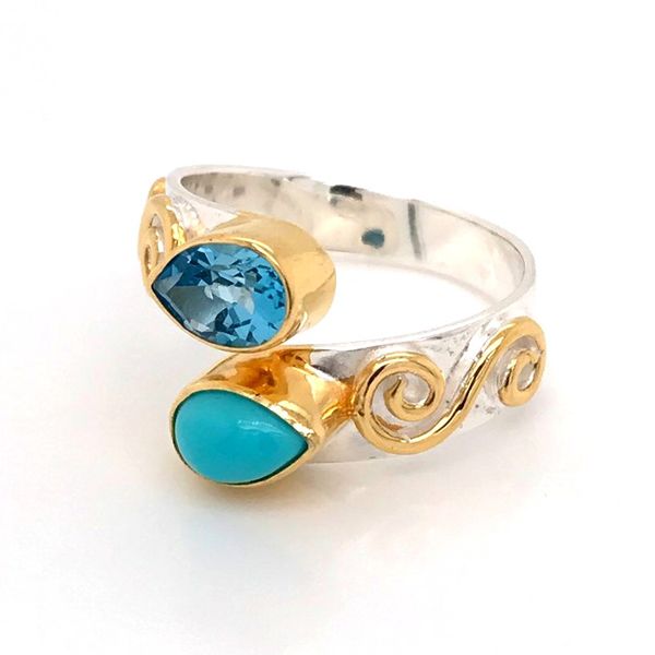 Silver & 22 Karat Yellow Gold Vermeil Ring with Turquoise and Topaz Image 2 Bluestone Jewelry Tahoe City, CA