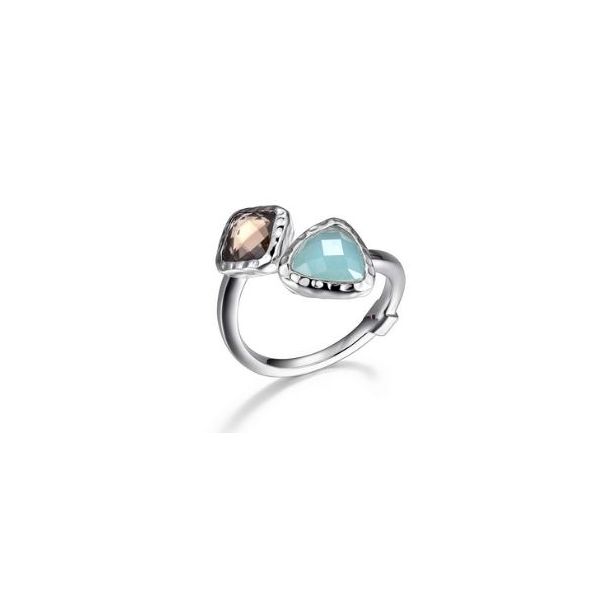 Sterling Silver with Rhodium Plating Ring with a Smokey Quartz, Amazonite and Ruby. Bluestone Jewelry Tahoe City, CA