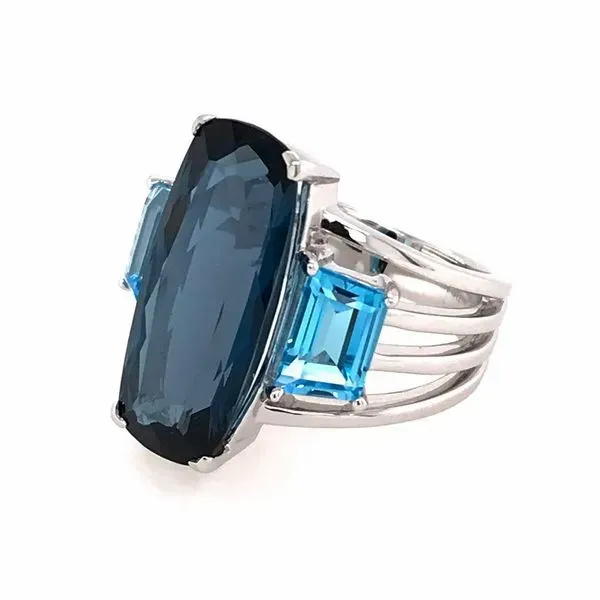 14 Karat White Gold Ring with a London Blue Topaz and Swiss Blue Topazs Image 2 Bluestone Jewelry Tahoe City, CA