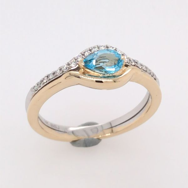 14k Yellow & White Gold Ring with Swiss Blue Topaz and Diamonds Image 2 Bluestone Jewelry Tahoe City, CA
