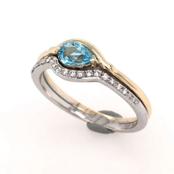 14k Yellow & White Gold Ring with Swiss Blue Topaz and Diamonds Bluestone Jewelry Tahoe City, CA