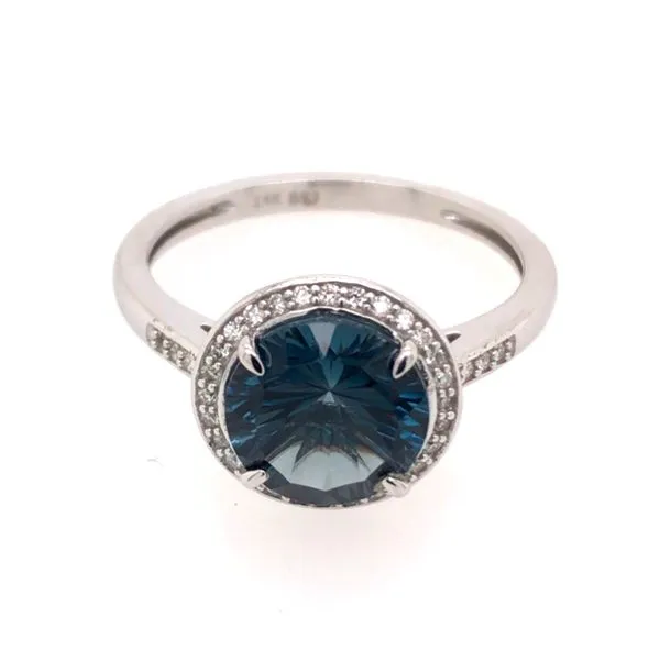 14 Karat White Gold Ring with London Blue Topaz and Diamonds- Size 7.25 Image 3 Bluestone Jewelry Tahoe City, CA