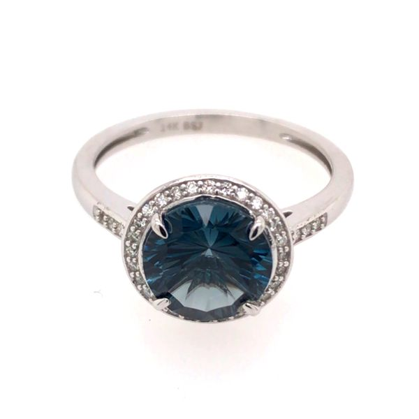 14 Karat White Gold Ring with London Blue Topaz and Diamonds- Size 6.25 Image 3 Bluestone Jewelry Tahoe City, CA