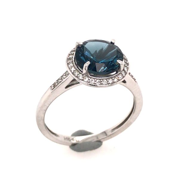 14 Karat White Gold Ring with London Blue Topaz and Diamonds- Size 6.25 Bluestone Jewelry Tahoe City, CA