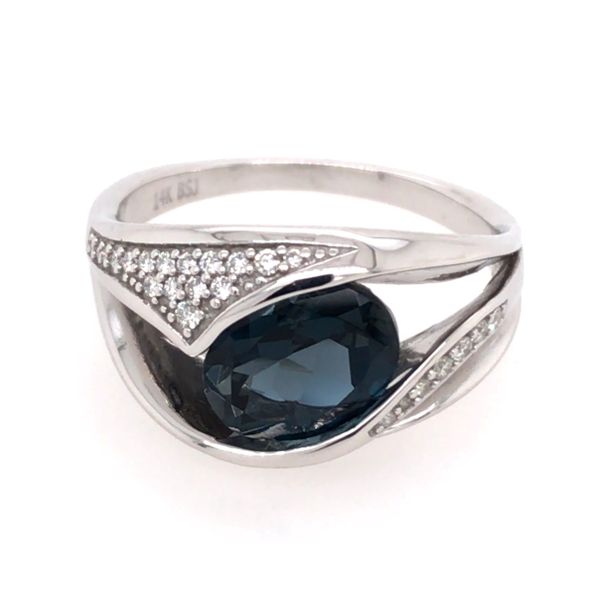 14 Karat White Gold Ring with London Blue Topaz and Diamonds- Size 6 Image 2 Bluestone Jewelry Tahoe City, CA