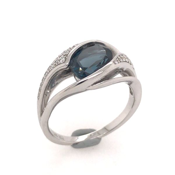 14 Karat White Gold Ring with London Blue Topaz and Diamonds- Size 6 Image 4 Bluestone Jewelry Tahoe City, CA