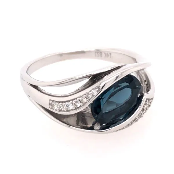 14 Karat White Gold Ring with London Blue Topaz and Diamonds- Size 6 Bluestone Jewelry Tahoe City, CA