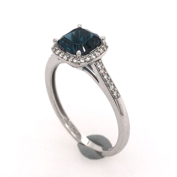 14 Karat White Gold Fashion Ring with London Blue Topaz and Diamonds- Size 7.75 Image 2 Bluestone Jewelry Tahoe City, CA