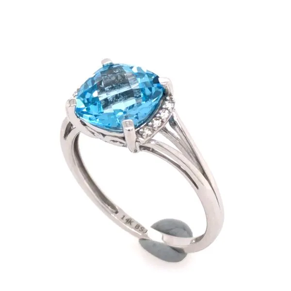14 Karat White Gold Ring with Blue Topaz and Diamonds- Size 5.75 Image 3 Bluestone Jewelry Tahoe City, CA