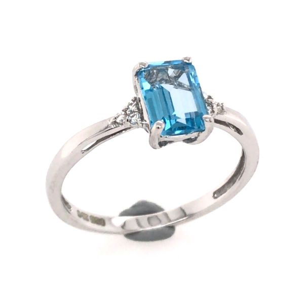 14 Karat White Gold Ring with a Blue Topaz and Diamonds- Size 6 Bluestone Jewelry Tahoe City, CA