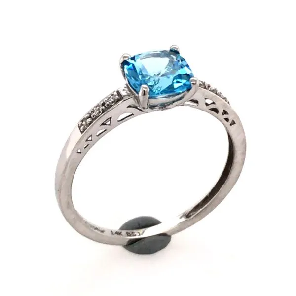 14 Karat White Gold Ring with a Blue Topaz and Diamonds- Size 7.5 Image 2 Bluestone Jewelry Tahoe City, CA