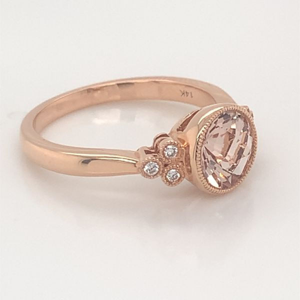 14 Karat Rose Gold Ring with a 1 Carat Morganite & Diamonds Image 2 Bluestone Jewelry Tahoe City, CA