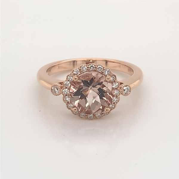 14 Karat Rose Gold Ring with a 1.55 Carat Morganite & Diamonds Image 3 Bluestone Jewelry Tahoe City, CA