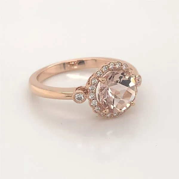 14 Karat Rose Gold Ring with a 1.55 Carat Morganite & Diamonds Image 4 Bluestone Jewelry Tahoe City, CA